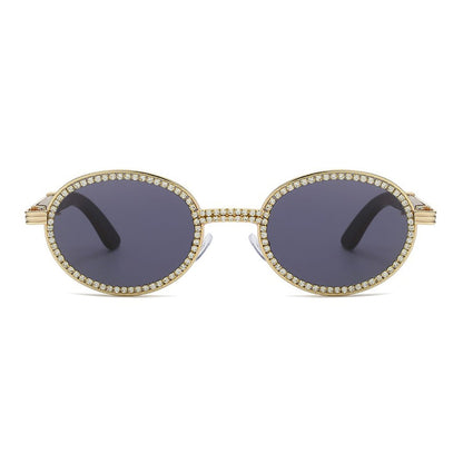 VP0084 - OVAL RETRO RHINESTONE  WOMEN SUNGLASSES