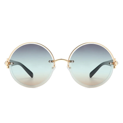 VR2065 - ROUND SEMI-RIMLESS CIRCLE TINTED SUNGLASSES