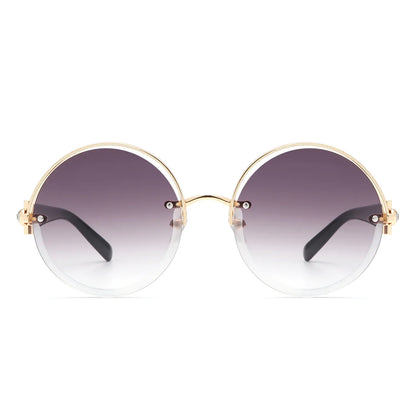 VR2065 - ROUND SEMI-RIMLESS CIRCLE TINTED SUNGLASSES