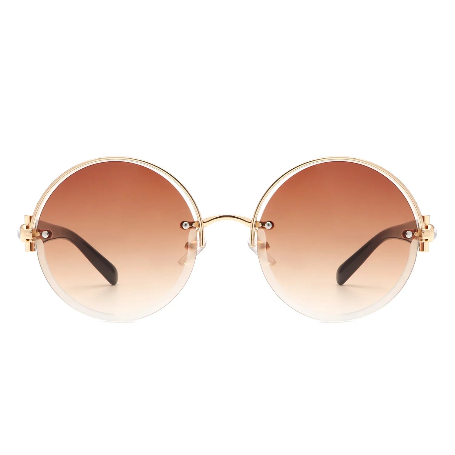 VR2065 - ROUND SEMI-RIMLESS CIRCLE TINTED SUNGLASSES