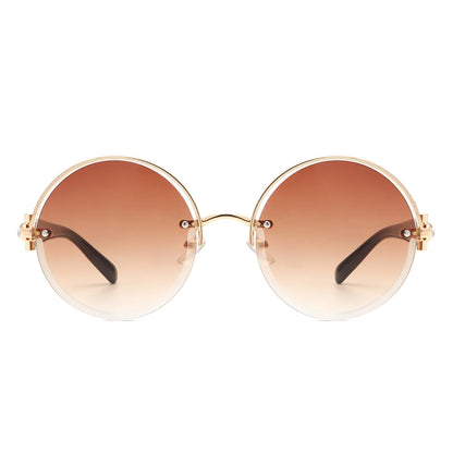 VR2065 - ROUND SEMI-RIMLESS CIRCLE TINTED SUNGLASSES