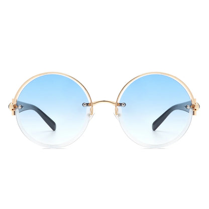 VR2065 - ROUND SEMI-RIMLESS CIRCLE TINTED SUNGLASSES