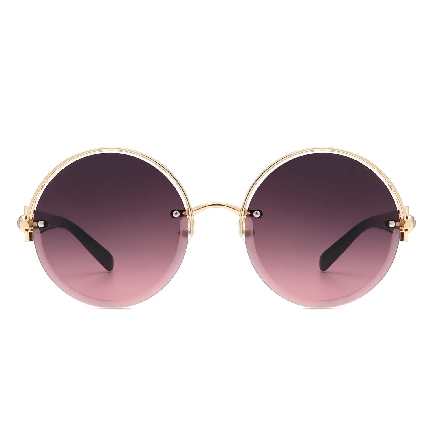 VR2065 - ROUND SEMI-RIMLESS CIRCLE TINTED SUNGLASSES