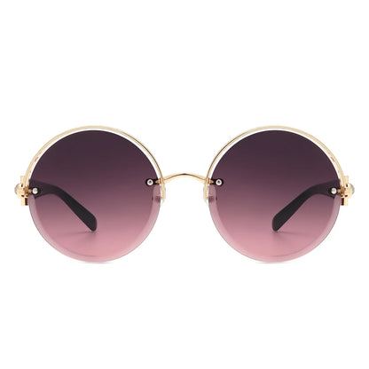 VR2065 - ROUND SEMI-RIMLESS CIRCLE TINTED SUNGLASSES