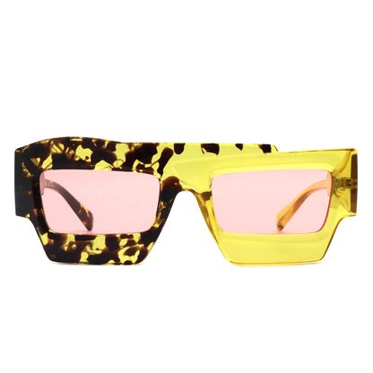 VR2124 - SQUARE FUTURISTIC FLAT TOP IRREGULAR TWO-TONE SUNGLASSES