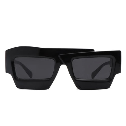 VR2124 - SQUARE FUTURISTIC FLAT TOP IRREGULAR TWO-TONE SUNGLASSES