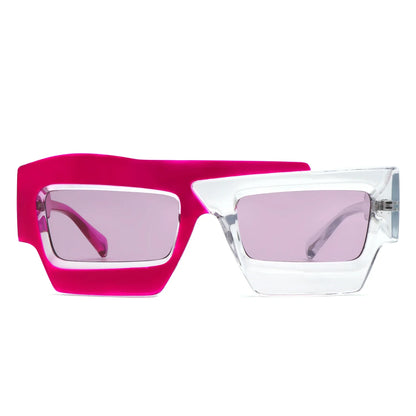 VR2124 - SQUARE FUTURISTIC FLAT TOP IRREGULAR TWO-TONE SUNGLASSES