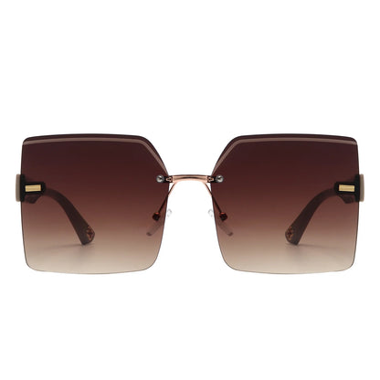 VR2135 - OVERSIZE RIMLESS CHIC FASHION SQUARE TINTED SUNGLASSES